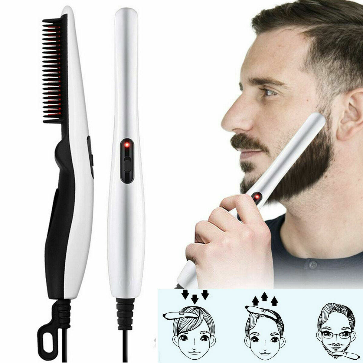 Negative Ion Hair Straightener Styling Comb Hot Comb Press Beard Brush For Men