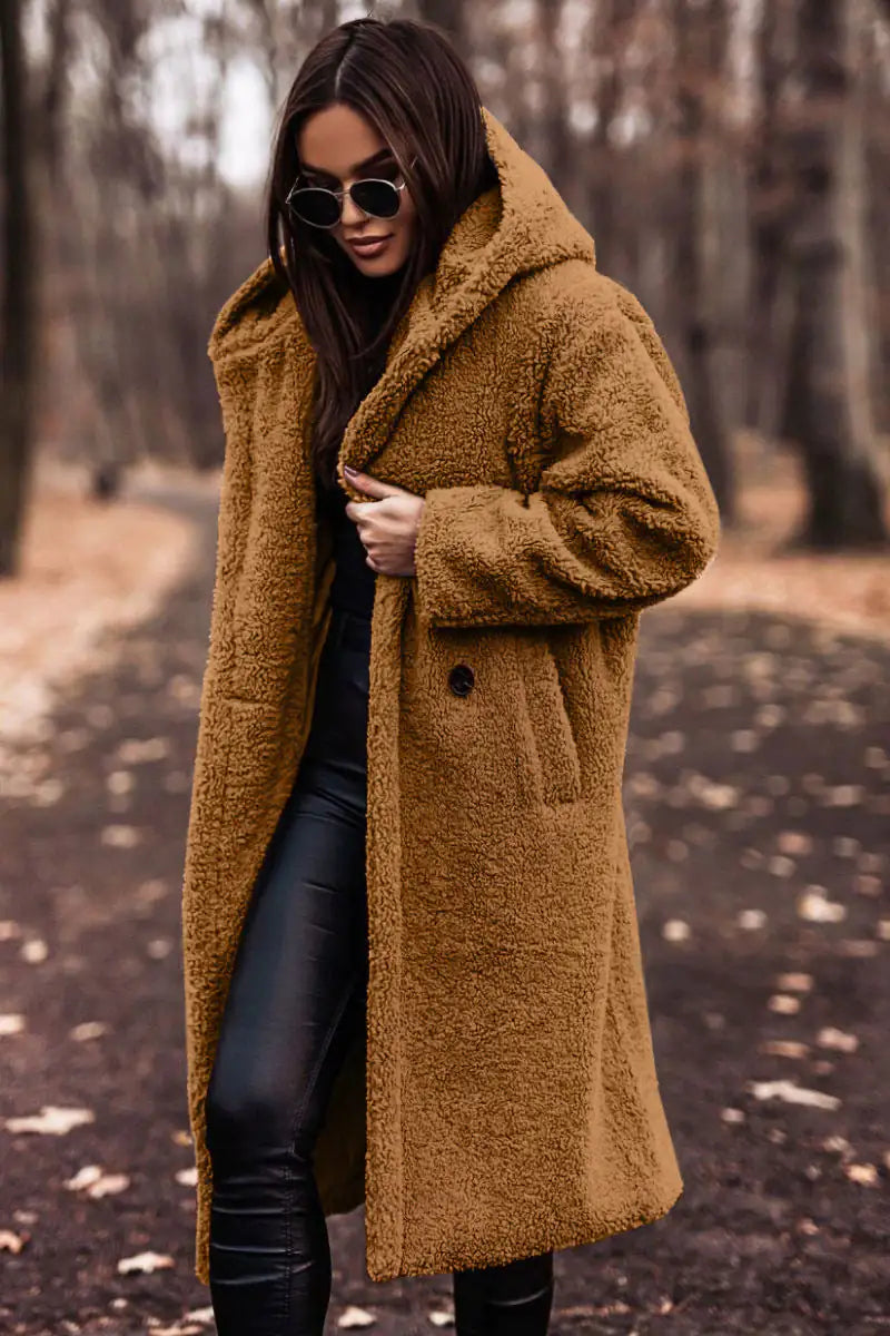 Autumn Winter Fashion Elegant Long Coat Woman Plush Warm Faux Fleece Coat Women Teddy Jacket Female Teddy Coat Outwear Ladies