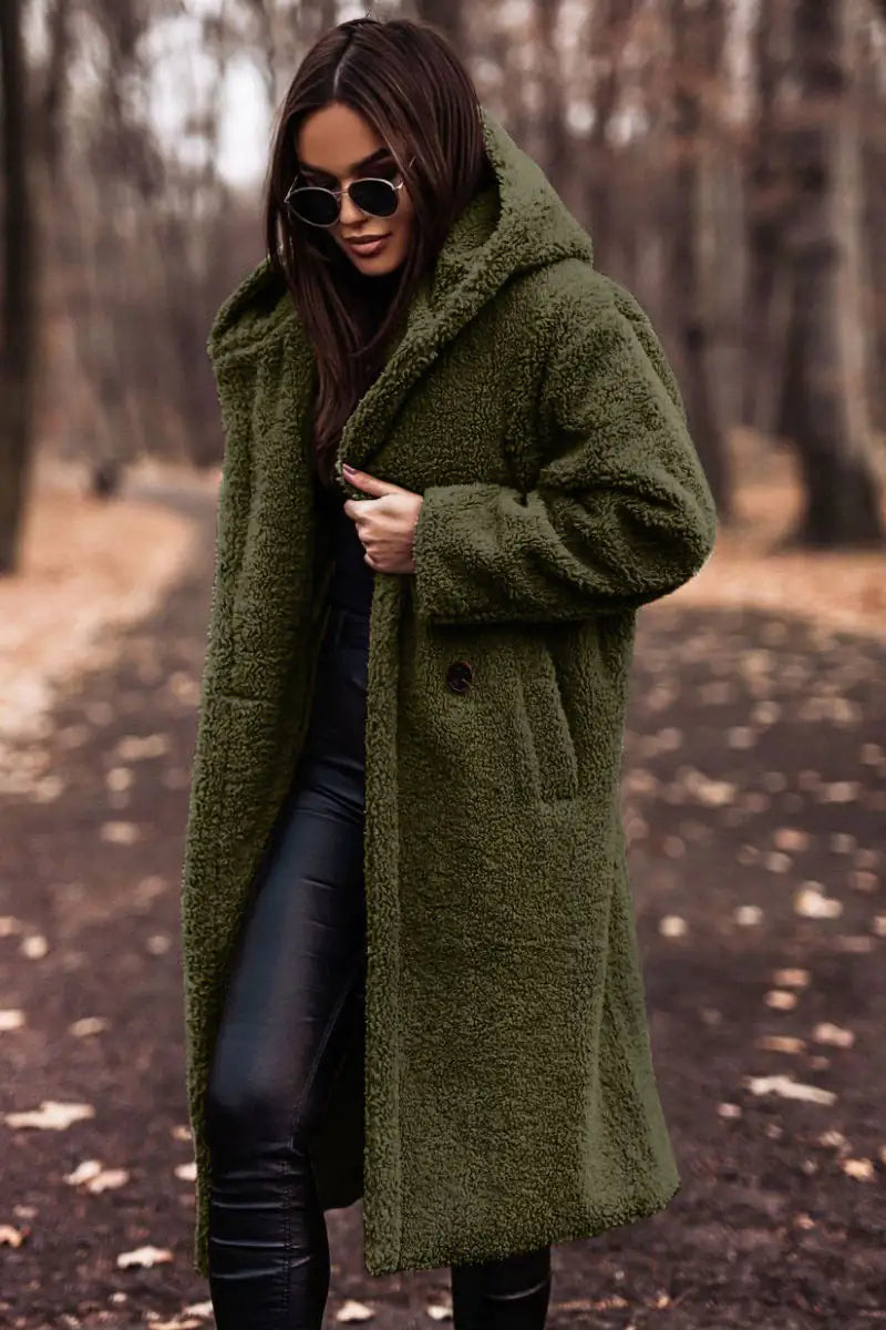 Autumn Winter Fashion Elegant Long Coat Woman Plush Warm Faux Fleece Coat Women Teddy Jacket Female Teddy Coat Outwear Ladies